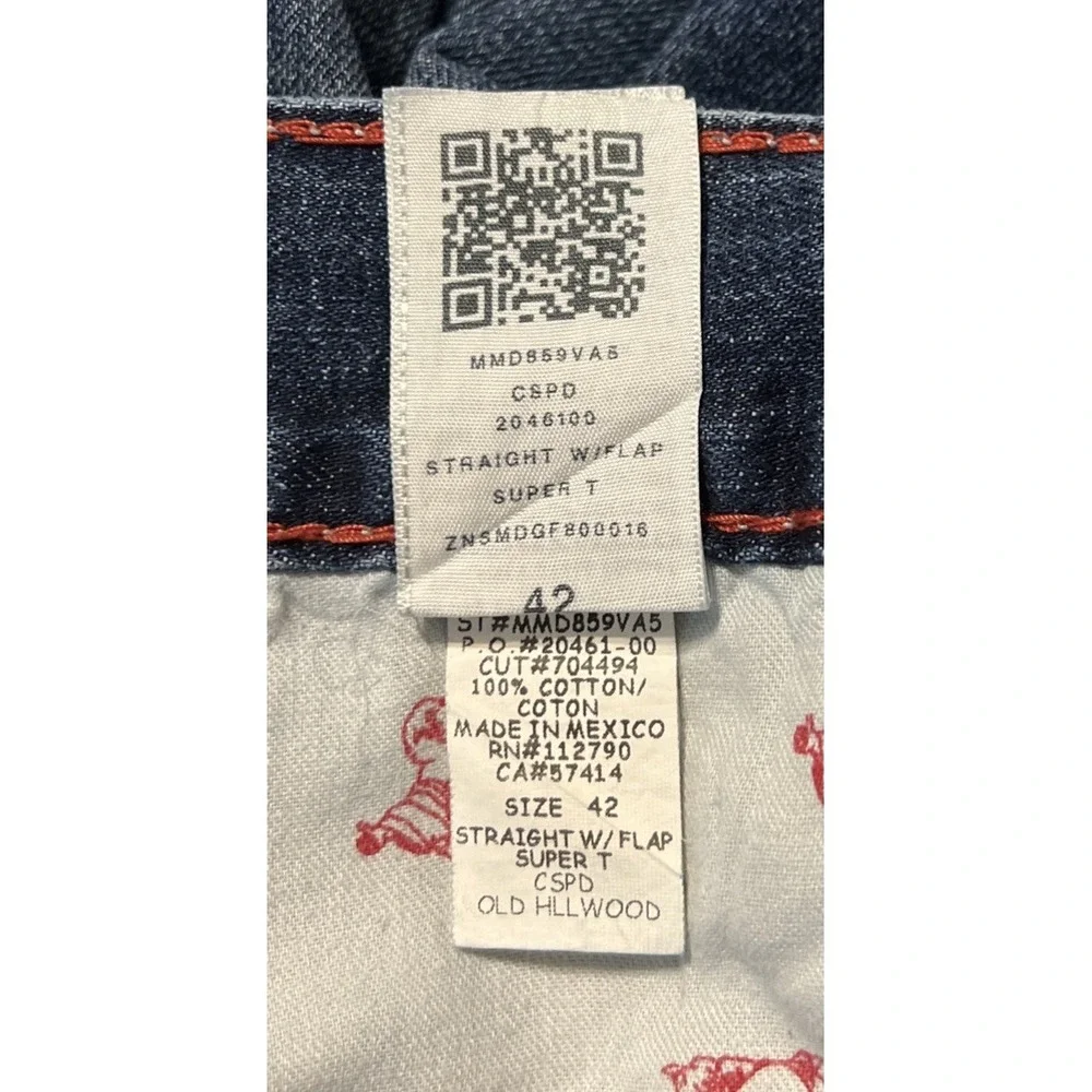 True Religion Men's Super T Flap Pocket Straight Leg Mid Rise Jeans Size 42x31